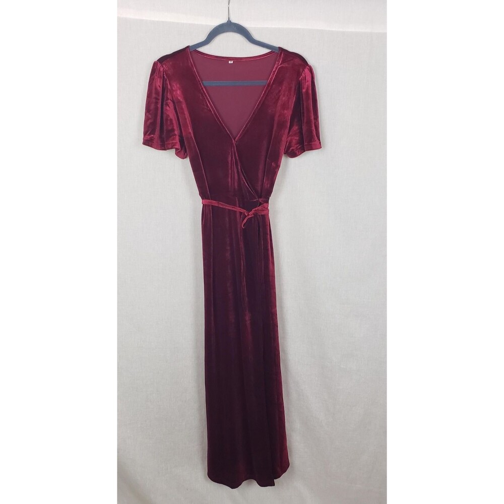 Velvet Wrap Dress M Whimsigoth Dark Burgundy Red Maxi Vampire Witchy Halloween